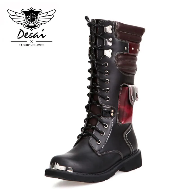 

DESAI Fashion High Boots Men High-top High Boots British Style Thick-soled Leather Military Boots Oxfords Large Size 37-45