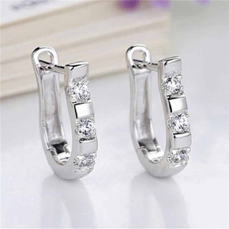 Женские серьги гвоздики с фианитами покрытием из серебра 2018|horse shoe earrings|earrings