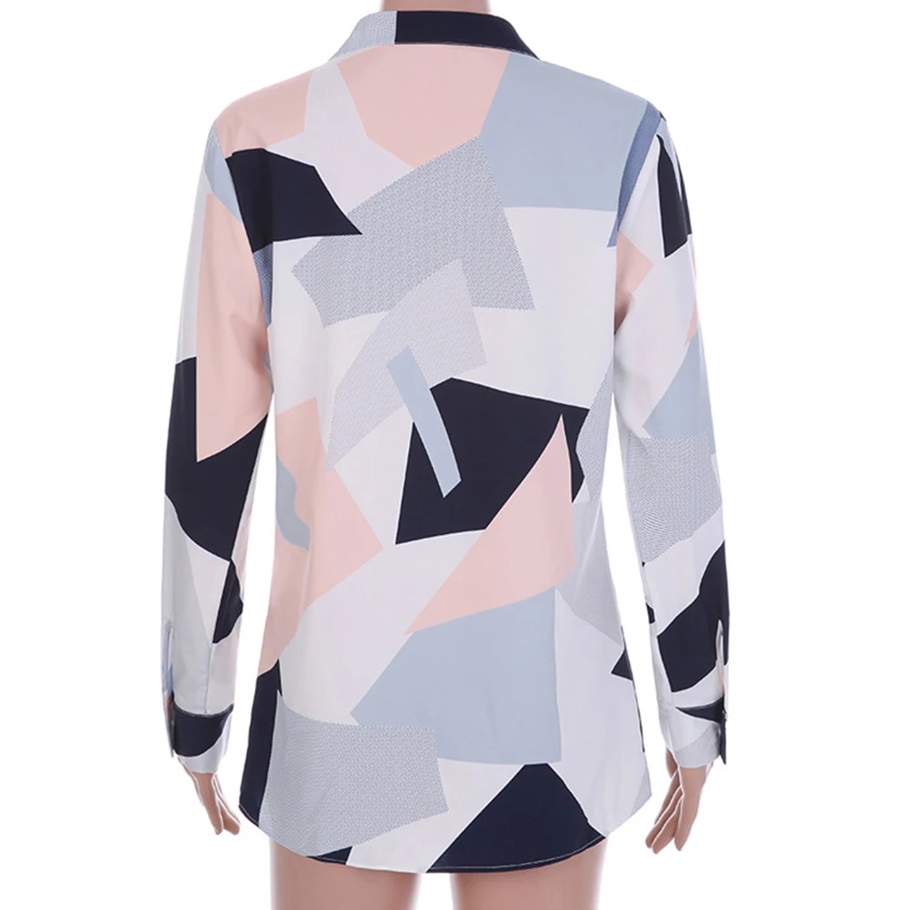 S-3XL Cotton Long Sleeve Casual Blouses 2017 V-Neck Plus Size Women with Geometric |