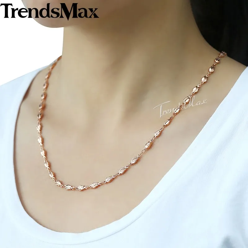Trendsmax 4 мм набор украшений для женщин 585 розовое золото ожерелье браслет бутон звено цепи женские модные ювелирные изделия подарок для женщин GS256