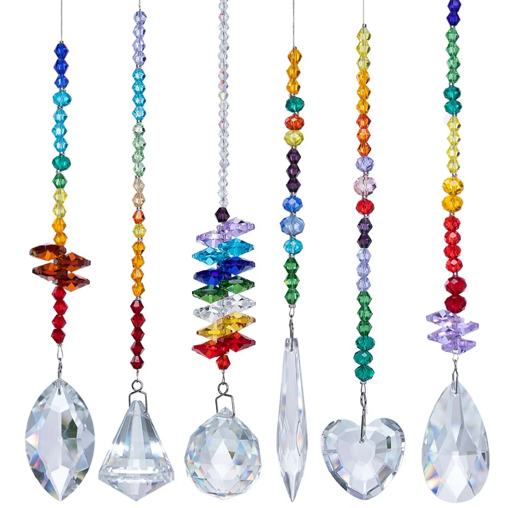 H& D упаковка из 6, красочная хрустальная люстра Suncatchers подвесной орнамент чакра хрустальные подвески для дома, офиса, украшения сада