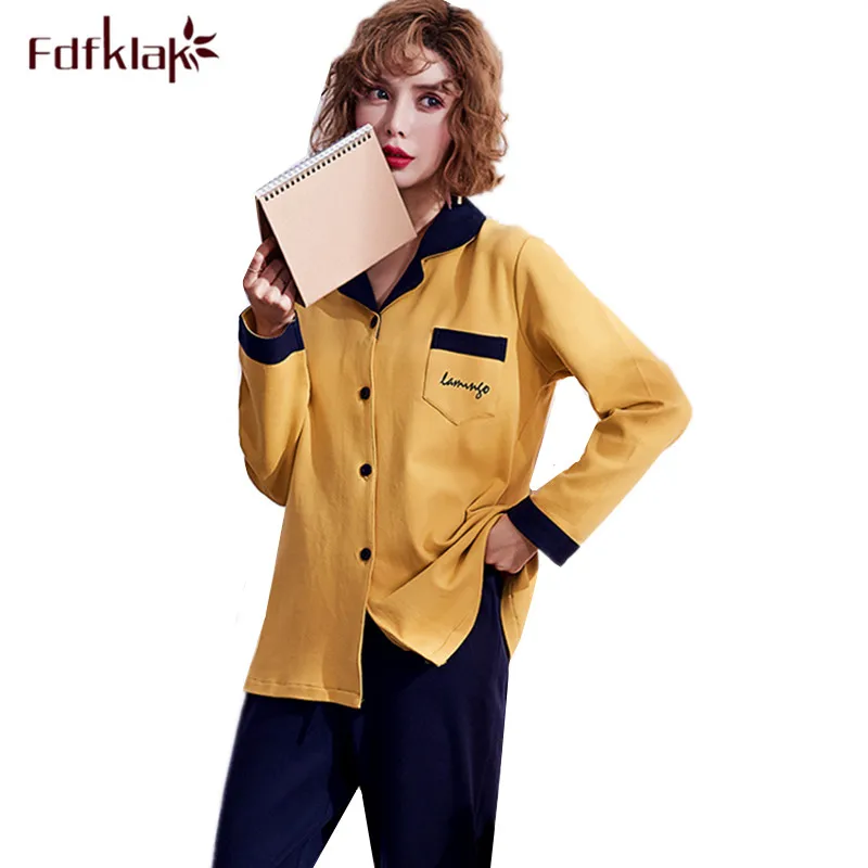 Fdfklak/высококачественные хлопковые пижамы для женщин с длинным рукавом пижамный