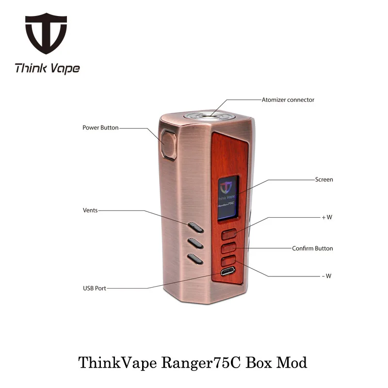 Электронная сигарета ThinkVape Ranger75C 75 Вт поле Mod думаю Vape создано Двойной 18650 Батарея