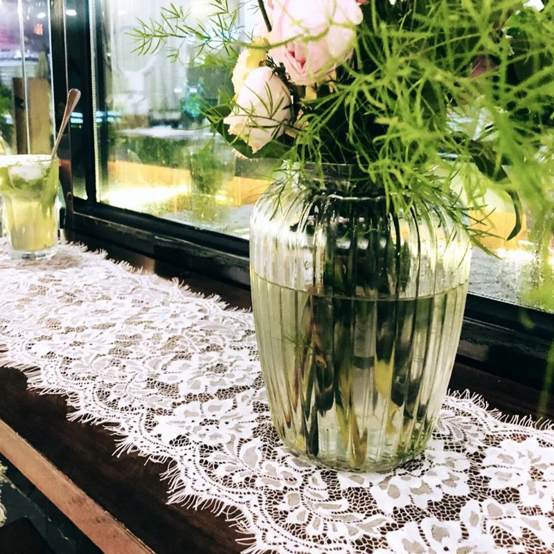 Huxiaomei кружева Настольная дорожка Свадебные белые Boho бахрома сбоку пляжные