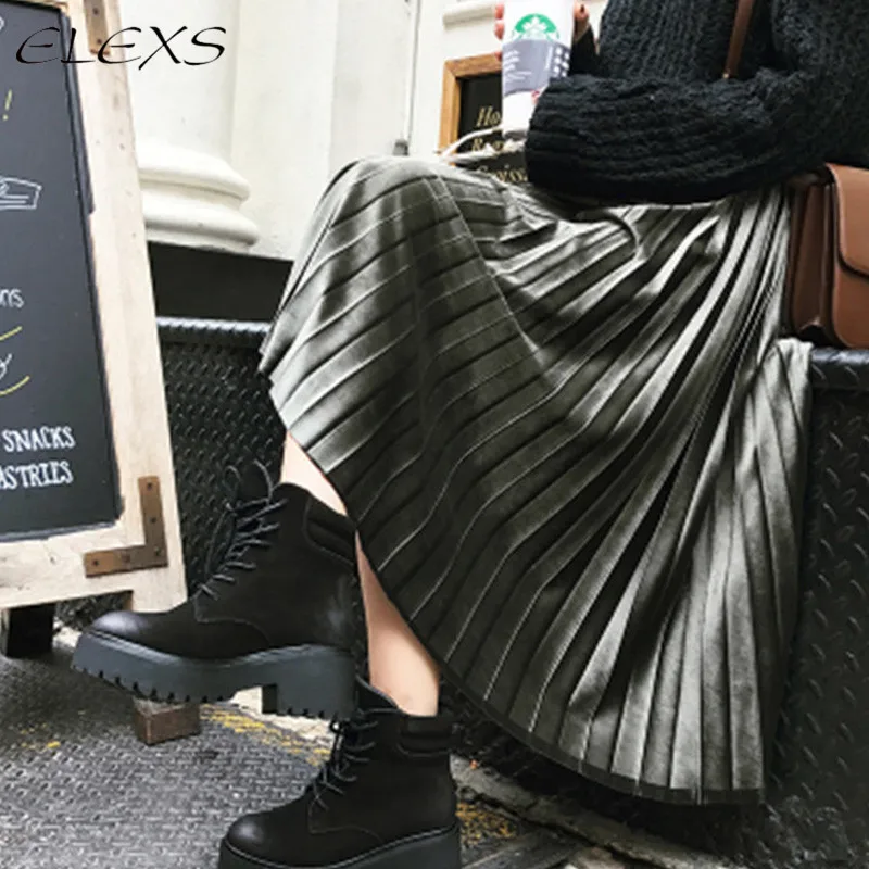 Осенняя винтажная юбка ELEXS 2017 S-6XL женская зимняя бархатная плиссированная с