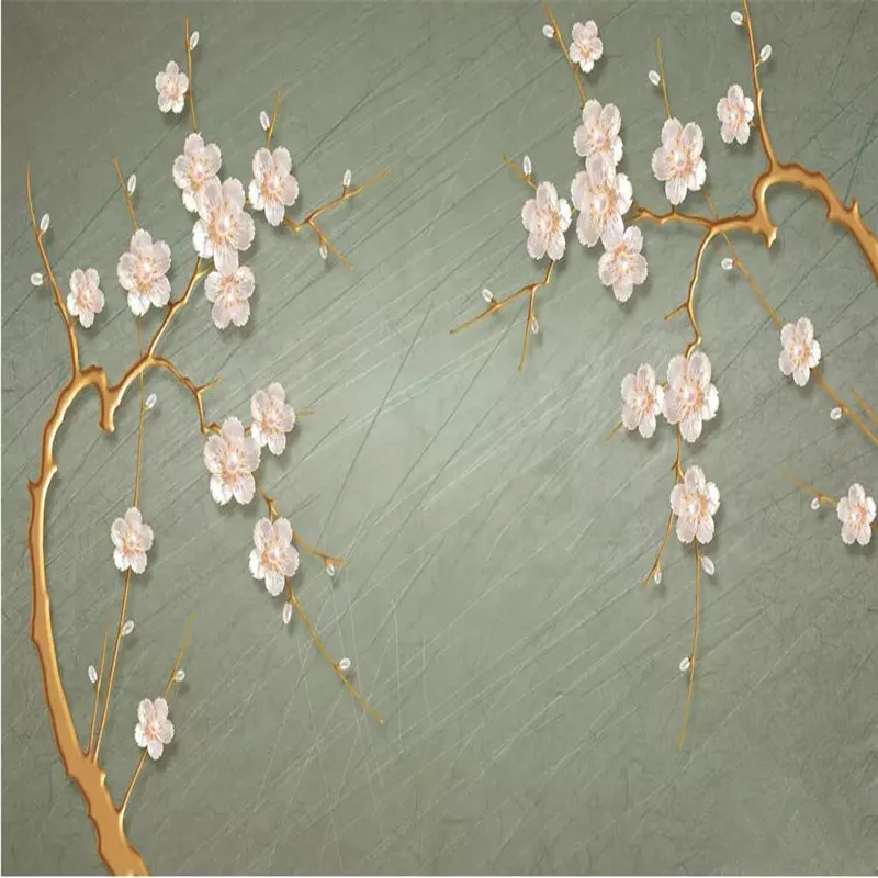 New Chinese Plum Blossom Jewelry Pearl Wall Large-scale High-grade Canvas Factory Wholesale Wallpaper Mural Photo |