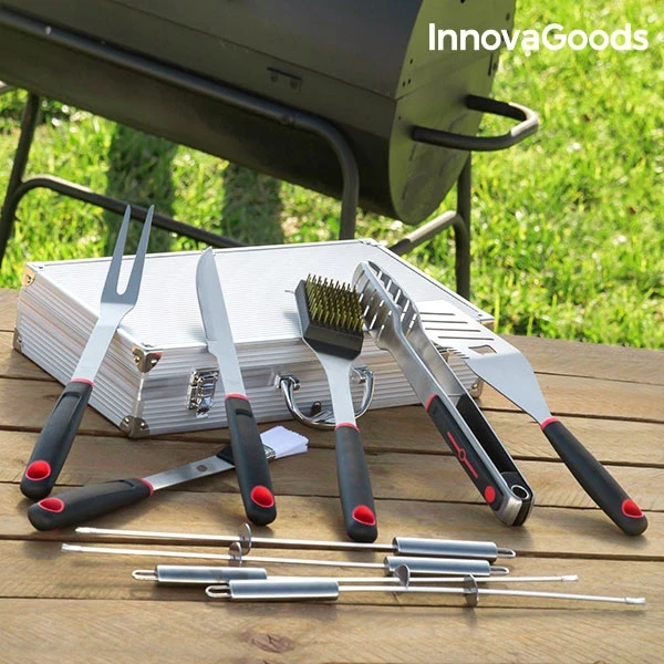 Innovagoods Maletin Aluminio de utensilios para barbacoas profesial 11 пьезas acero inoxidable| |