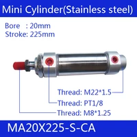 free shipping pneumatic stainless air cylinder 20mm bore 225mm stroke ma20x225 s ca 20225 double action mini round cylinders
