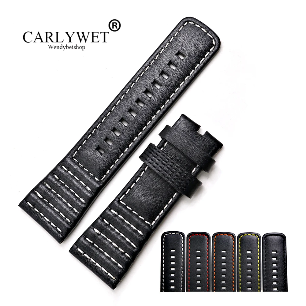 Ремешок CARLYWET из натуральной кожи для наручных часов браслет с стежками черного