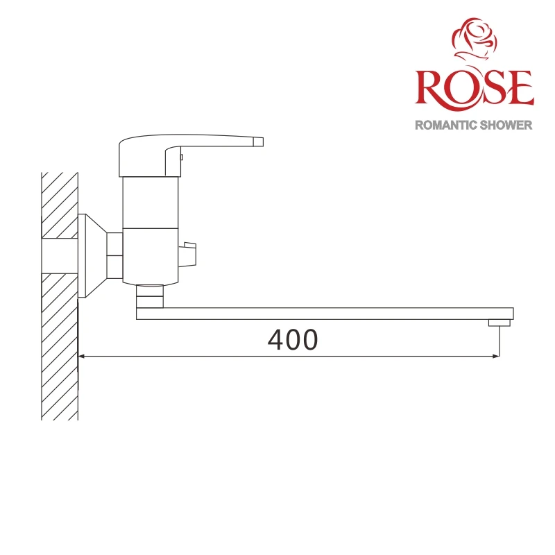 ROSE Смеситель для ванной с длинным изливом и душевой лейкой набор на стену