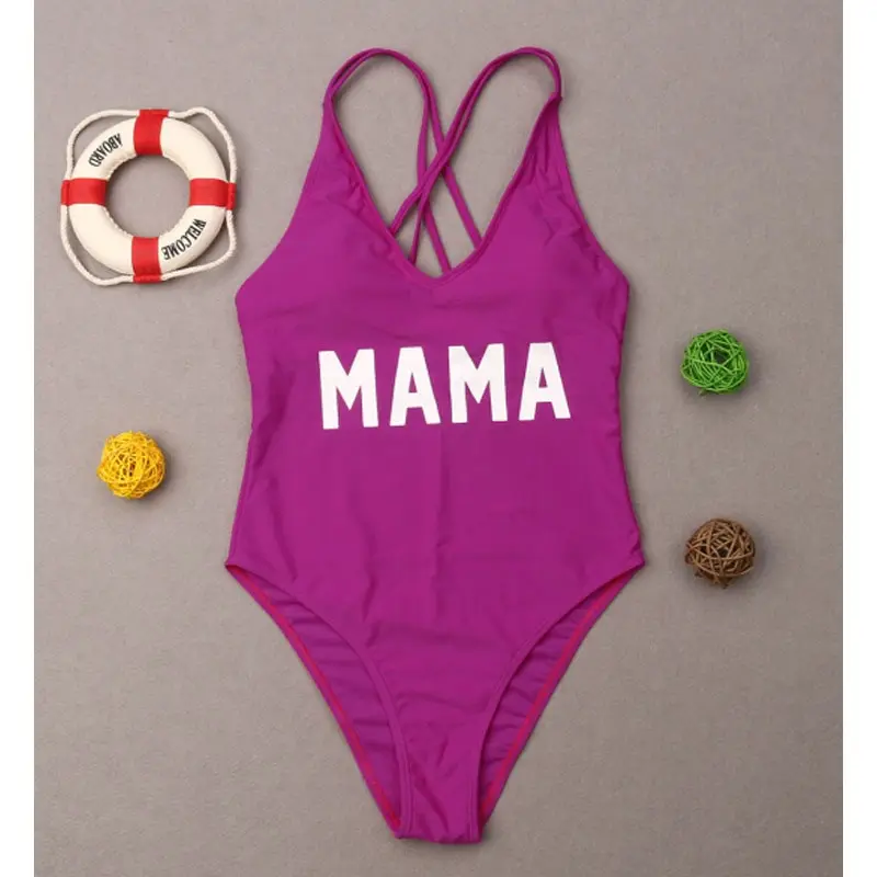 Mama Purple Купальный костюм для мамы и дочки, 7 цветов одинаковая пляжная одежда для всей семьи, купальный костюм Одежда для купания для всей семьи Одежда для мамы и дочки - Цвет: Mama Purple