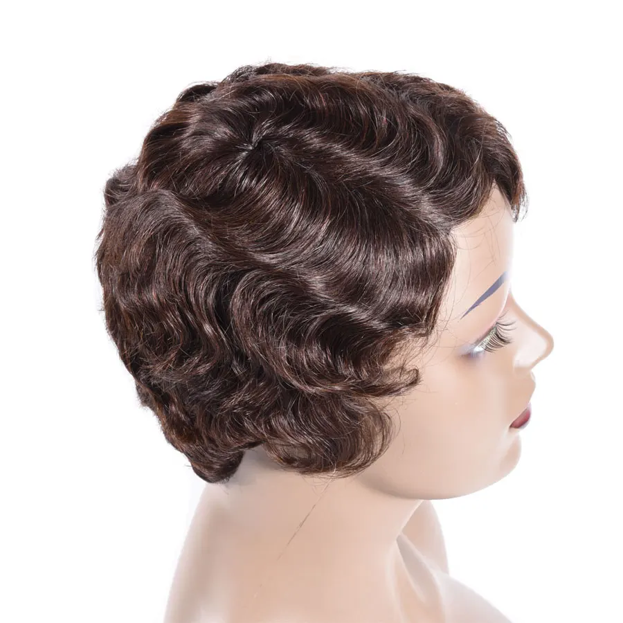 Короткий Палец волна Парики Короткий Боб парики для женщин короткий Pixie Cut парик бразильский Реми Короткие парики из человеческих волос Смешанный цвет 1B 2# TIANTAI
