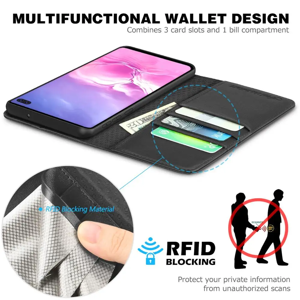 Чехол-бумажник SHIELDON для Galaxy S10 Plus, чехол из натуральной кожи с блокировкой RFID, слот для кредитных карт, раскрывающийся Магнитный чехол для S10P