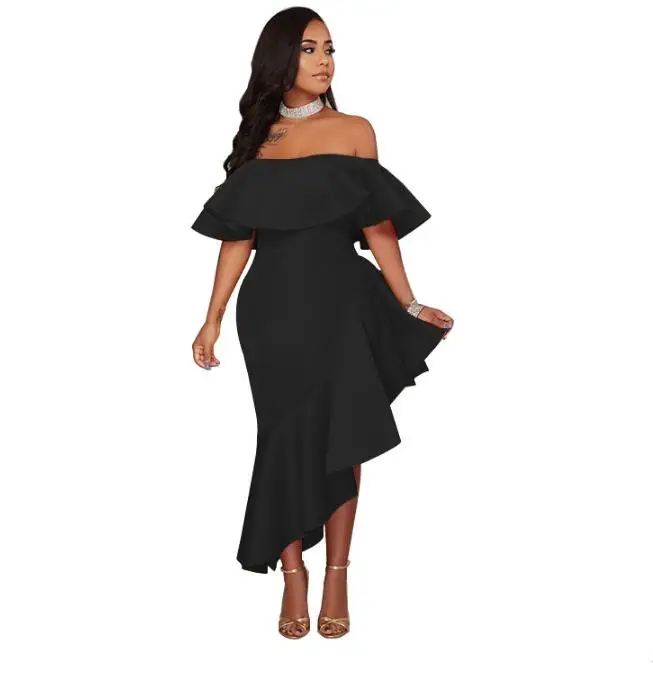 

2018 New Summer Women Dress Ruffles Off Shoulder Strapless Bodycon Dress Slash Neck Sheath Dresses Sexy Party Dresses XXL MYF-21