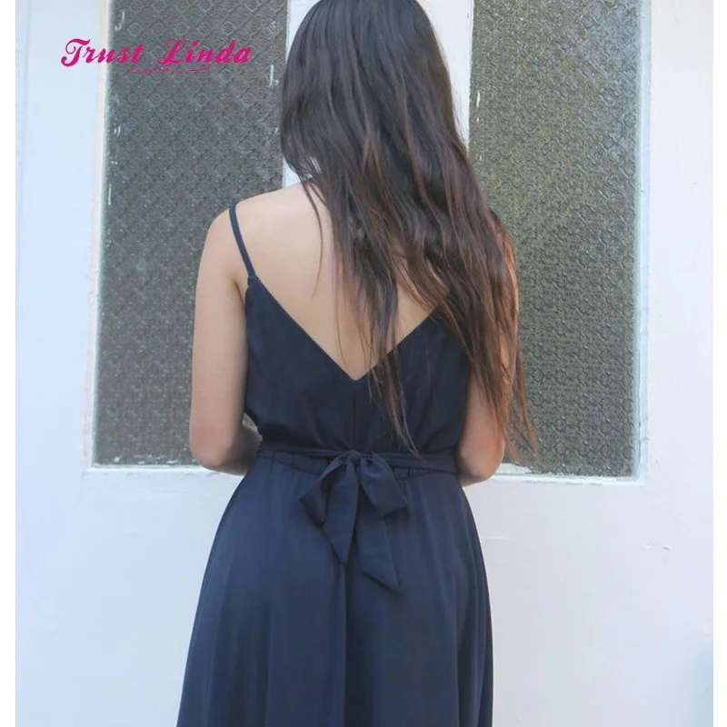 Navy Blue Bridesmaid Dresses Spaghetti Straps Floor Length Sexy Side Slit Vestidos Boda Invitada Mujer | Свадьбы и торжества
