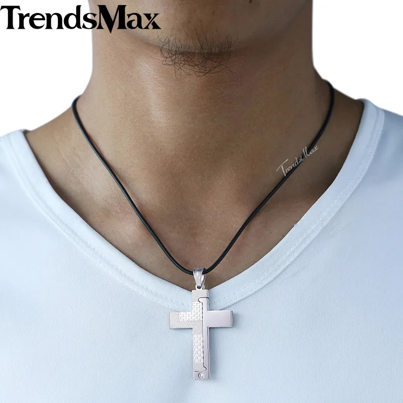 Trendsmax крест кулон ожерелье Мужская цепь из нержавеющей стали Резные сетки полосы