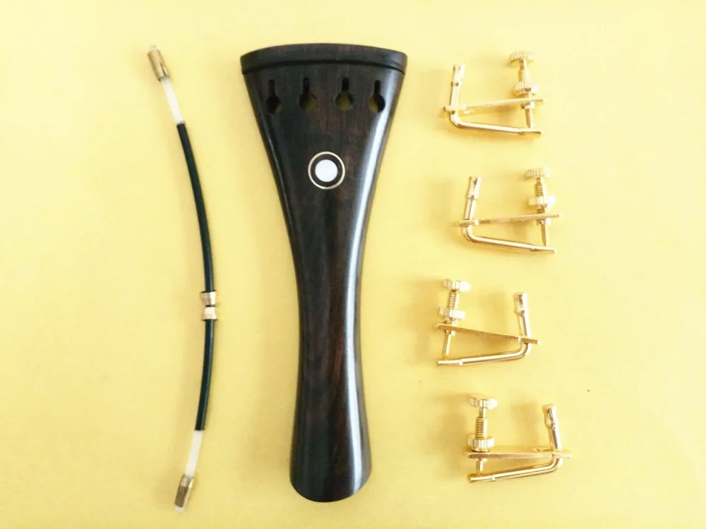 

1 pcs 4/4 Violin Ebony Tailpiece fixed golden fine tuners Tail Gut violin parts
