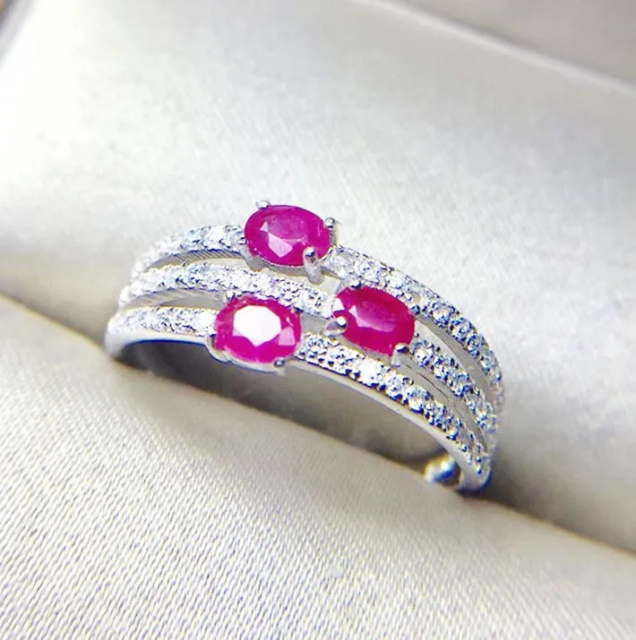 Женское кольцо с рубином серебро карат 3 шт.|flower ring|rings free shippingruby ring |