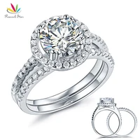 peacock star solid 925 sterling silver wedding anniversary engagement halo ring set 2 ct wedding jewelry cfr8218