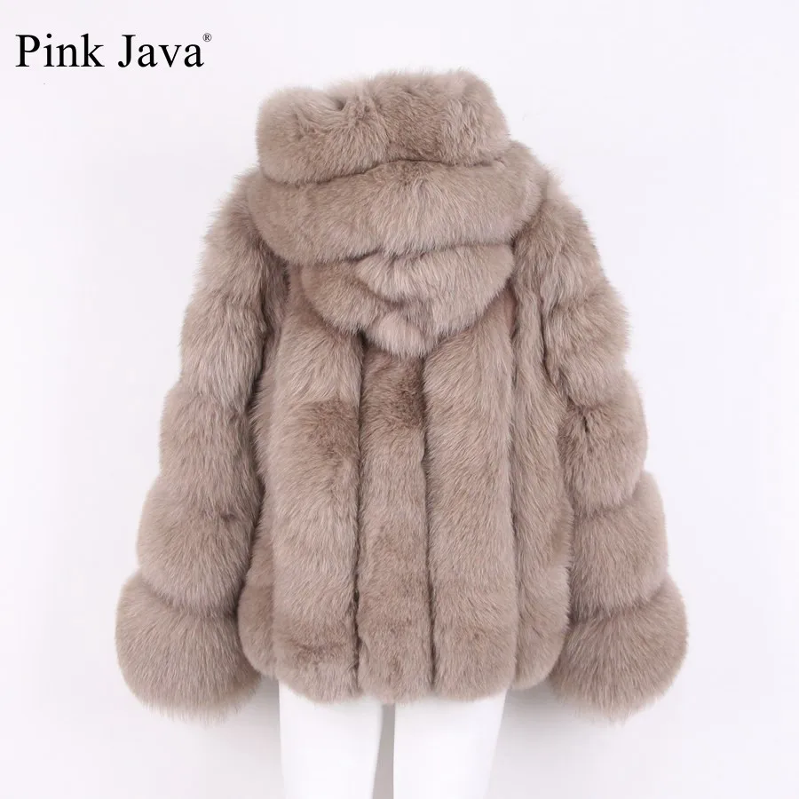 Розовый java QC1888 2018 новая модель женская шуба из натурального Лисьего меха с