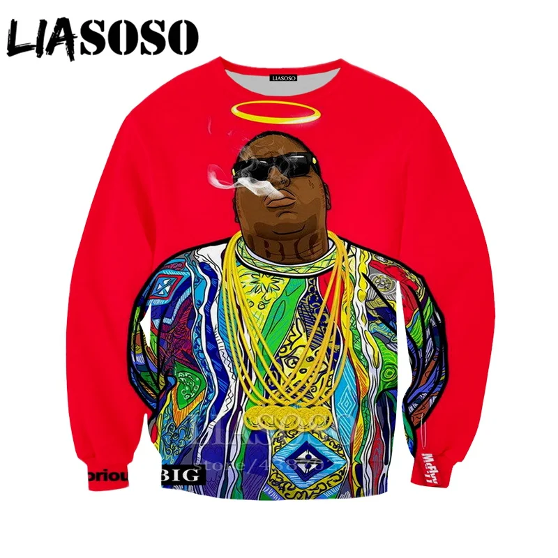 LIASOSO футболка для мужчин женщин 3d принт рок Biggie Smalls хип хоп рэпер Harajuku толстовки