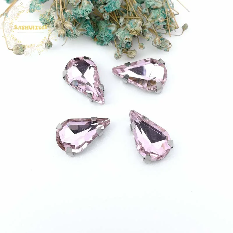 Free shipping! pink Water drop shape Glass Crystal sew on rhinestones with claw Diy Clothing accessories 8*13mm 5*8mm 6*10mm | Дом и сад