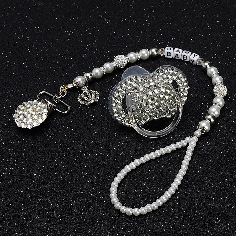 MIYOCAR Персонализированные-любое имя Bling Серебряный горный хрусталь соска цепь/соска зажимы/зажим для пустышки/зажим для прорезывателя/держатель соска