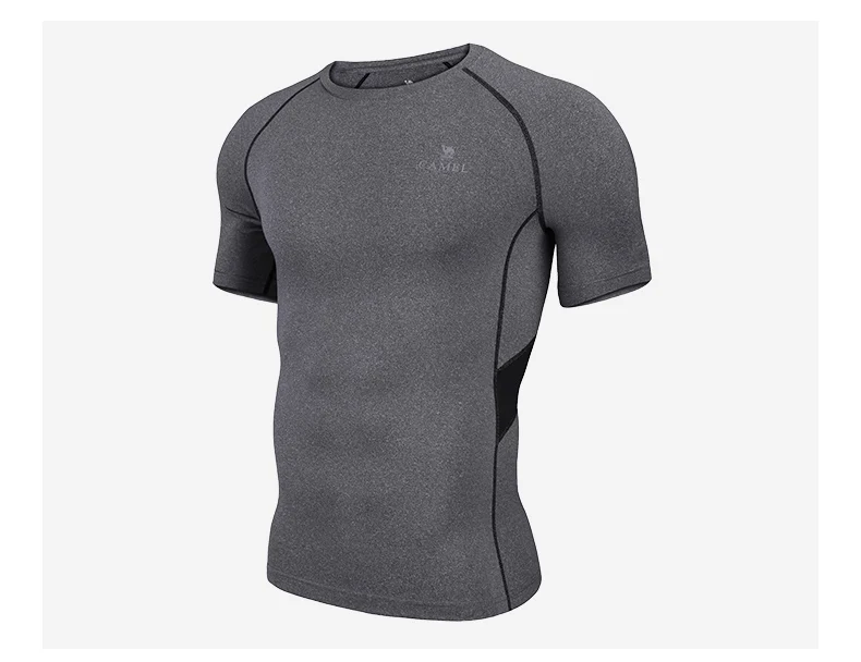 CAMEL Gym T-Shirts Dry Fit Men Sports Fitness Training Outdoor Workout Short Sleeve High Elastic Crossfit Tops Tights