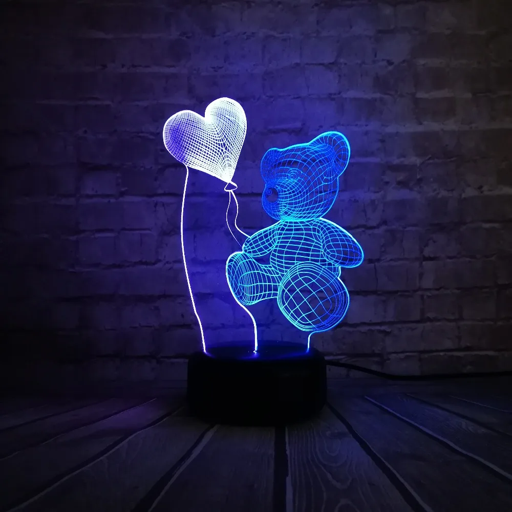 Детская Ночная 3D лампа светодиодное освещение Датчик изменения цвета LED Мишка