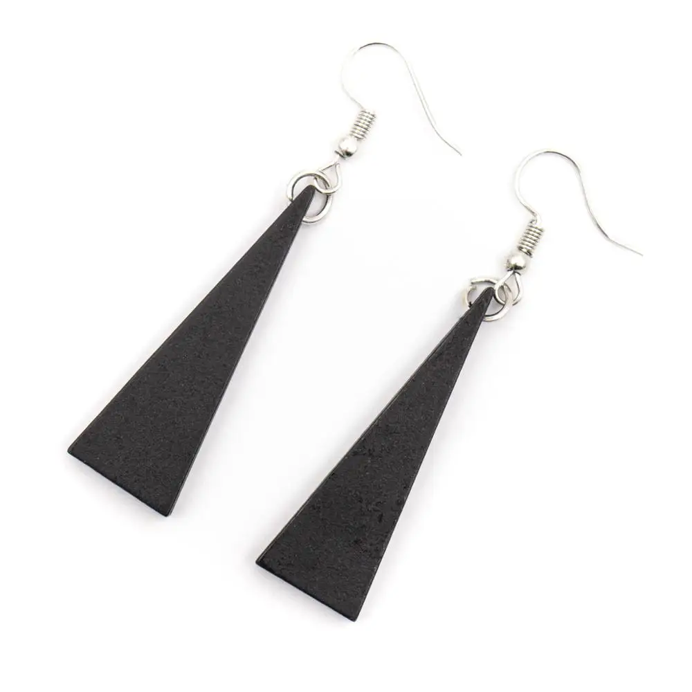 Natural cork wood Black triangle earrings Original handmade ladies earrings-ER-080 | Украшения и аксессуары