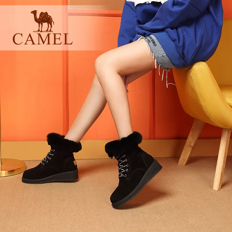 CAMEL/Новинка 2018 года меховые ботинки Зимние ботильоны на плоской подошве новые