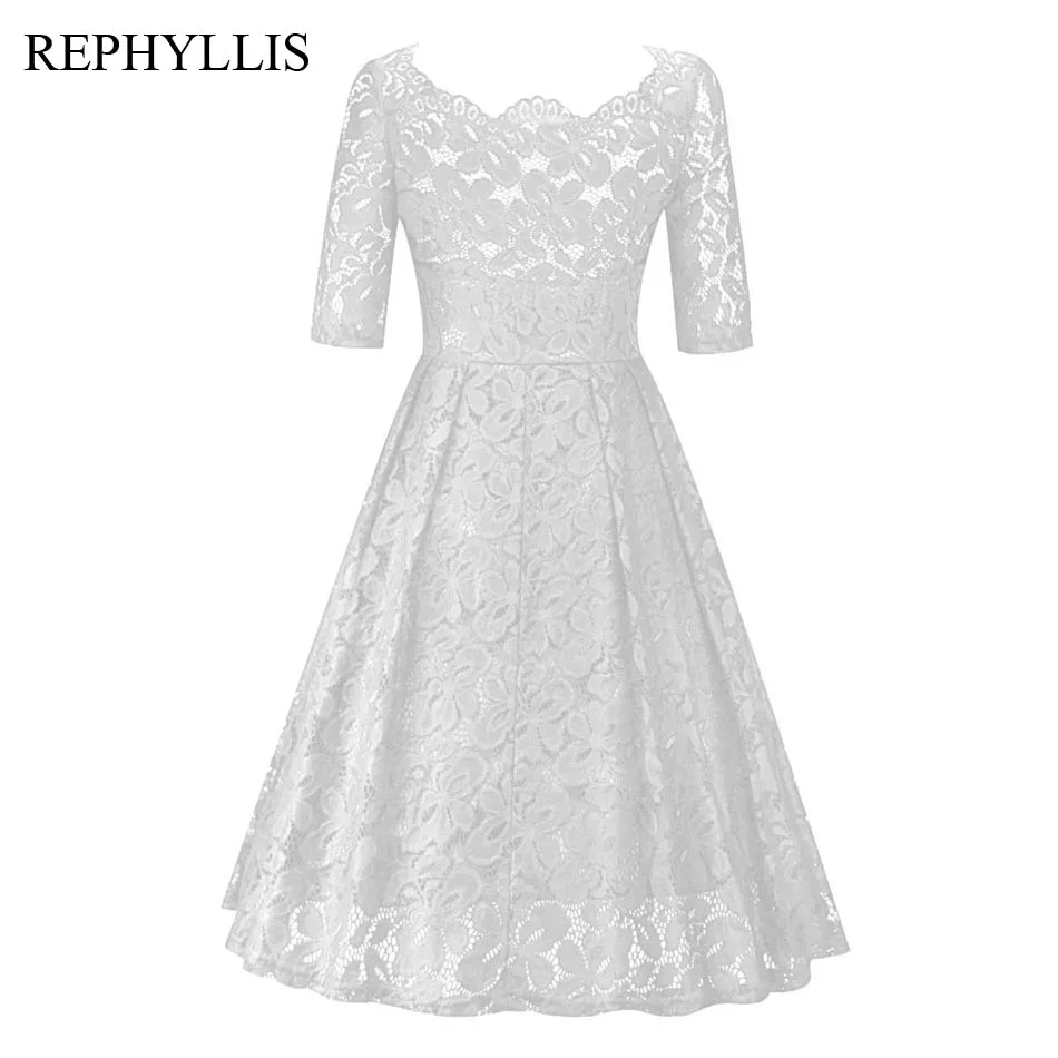 REPHYLLIS Для женщин цветочные кружева 1/2 рукав сексуальная Slash шеи спинки Vestidos