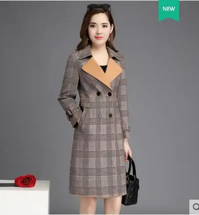 Red plaid Стильная женская одежда, осенняя одежда, длинное пальто для женщин, высокое качество, Осенний Тренч, корейский стиль, модное клетчатое пальто, B4077 - Цвет: Red plaid