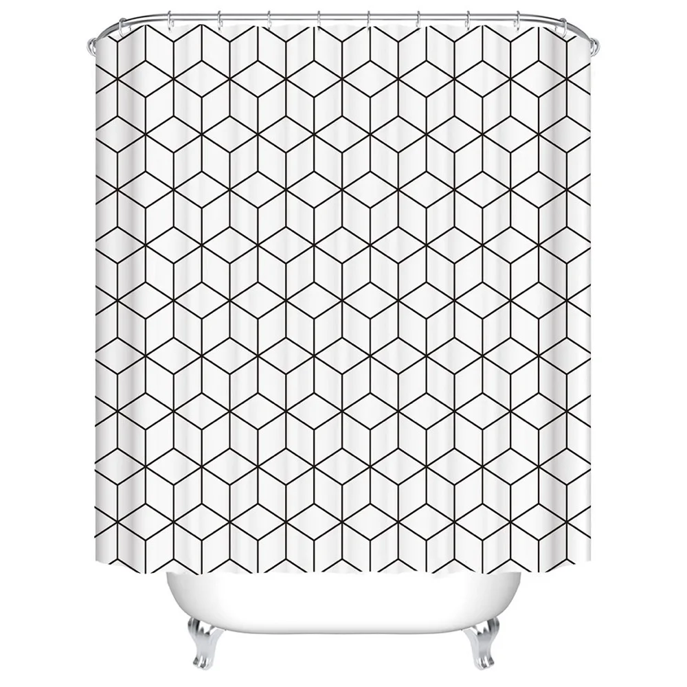 

Black White Geometric Grid Lines Abstract geometric cube Shower Curtain