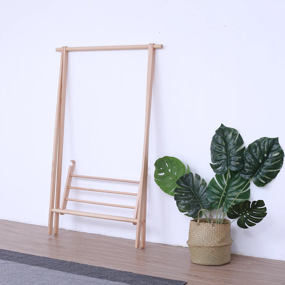 

Garment Clothing Rack Solid Wood Red Oak Coat Stand Storage Rack