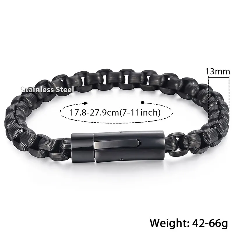 Black KB574 Davieslee квадратная коробка звено мужской браслет настроить нержавеющая сталь цепь золото серебро черный тон 13 мм DKBM154 - Окраска металла: Black KB574