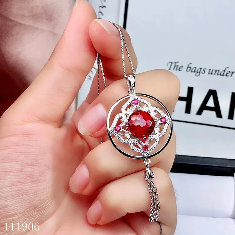 KJJEAXCMYY boutique jewelry 925 sterling silver inlaid gemstone natural red topaz female pendant necklace set support detection