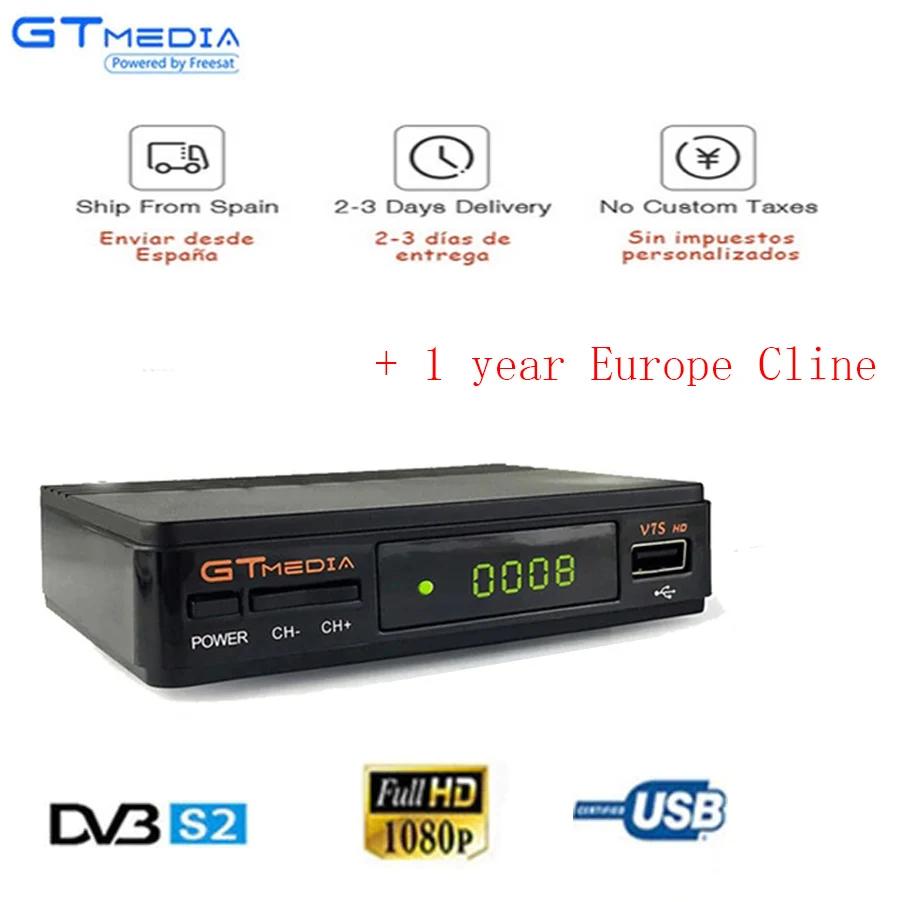 No USB WiFI Горячая DVB-S2 Freesat V7 hd с USB WI-FI FTA ТВ ресивер gtmedia v7s hd питание от freesat Поддержка Европа Клин для совместного использования сети - Цвет: No USB WiFI