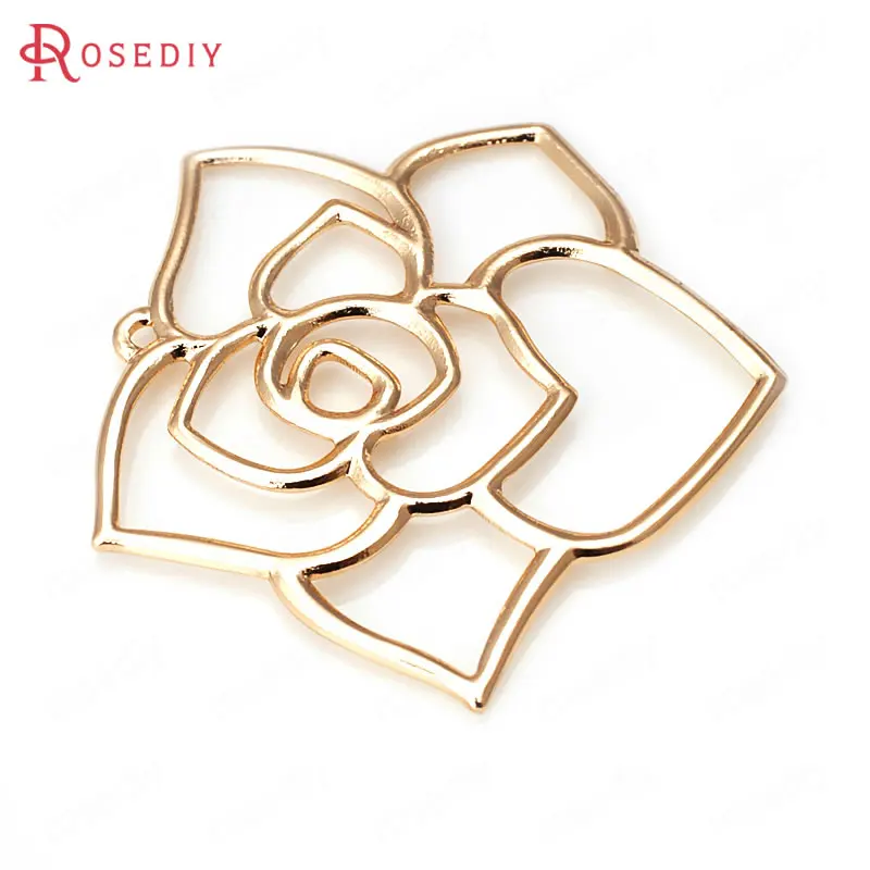 6 шт. латунные подвески в виде Розы 35 х35 мм 24 К цвета шампанского|charm pendant|rose charmcharm