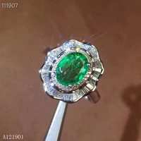 kjjeaxcmy boutique jewelryar 925 silver inlaid natural emerald lady ring support detection dseh
