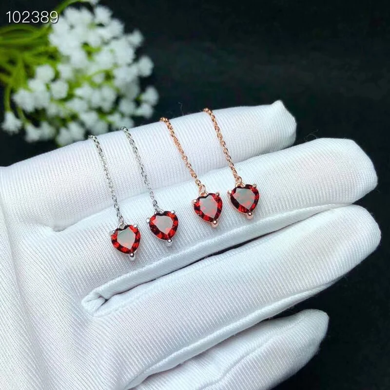 

KJJEAXCMY fine jewelry 925 sterling silver inlaid natural garnet gemstone ladies earrings ear line luxury support detection