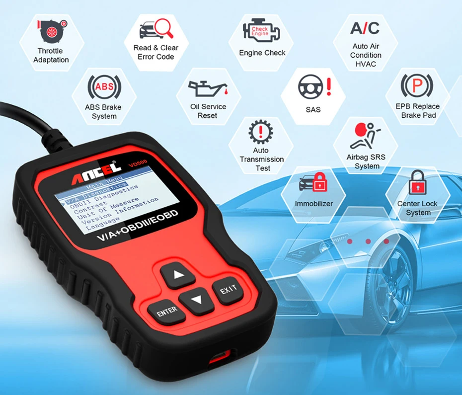 Ancel VD500 OBD2 сканер автомобильный диагностический инструмент для обслуживания моторного масла Сброс ABS SRS код ридер OBD 2 Автомобильный сканер сканирующий инструмент