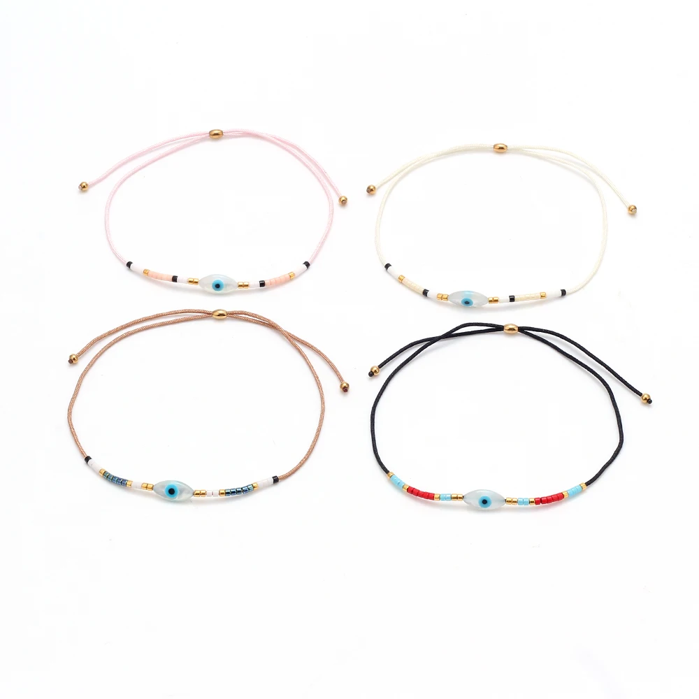 MEIBEADS Evil Eye MIYUKI бусы Подвеска в виде ракушки веревочный плетеный браслет браслеты черный розовый цвет для женщин пляжный браслет ювелирные изделия