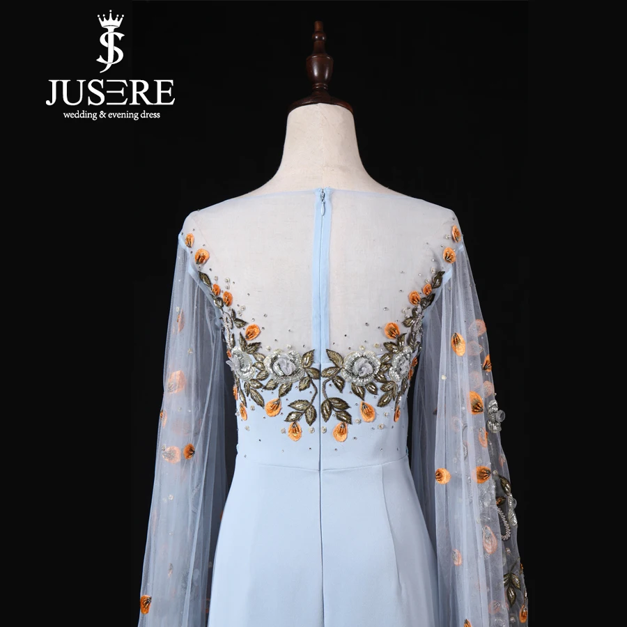 Robe de soiree JUSERE, синее длинное платье для выпускного вечера, ручная расшитая бисером аппликация, прямое, длина до пола, платье для выпускного вечера, Vestido de Festa