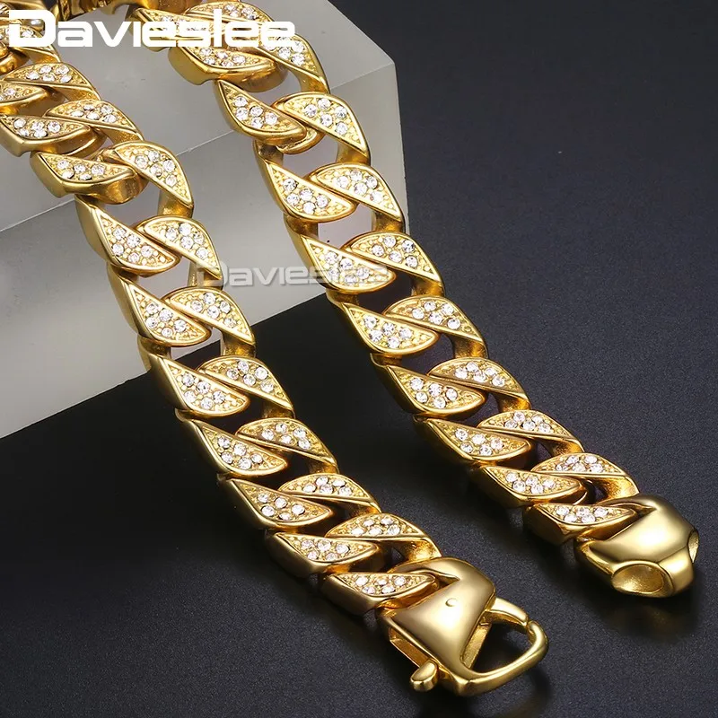 Davieslee проложили Стразы CZ Майами кубинский цепь Мужская ожерелье 316L из