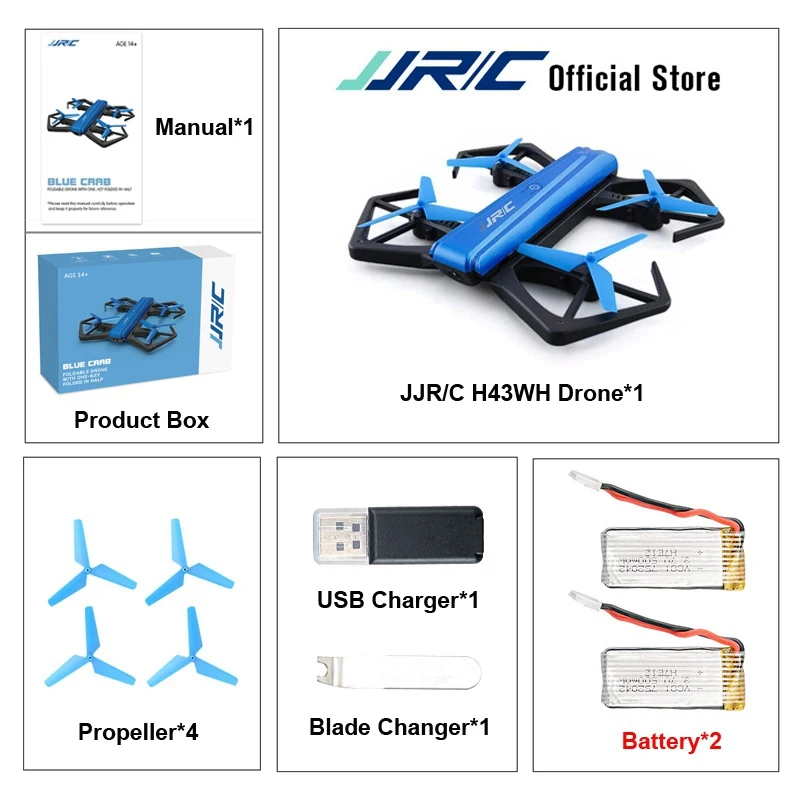 2 Battery Version JJR/C JJRC H43WH H43 селфи Elfie WiFi FPV с HD Камера удержания высоты «Безголовый» режим Складная рукоятка Квадрокоптер с дистанционным управлением Drone H37 мини - Цвет: 2 Battery Version