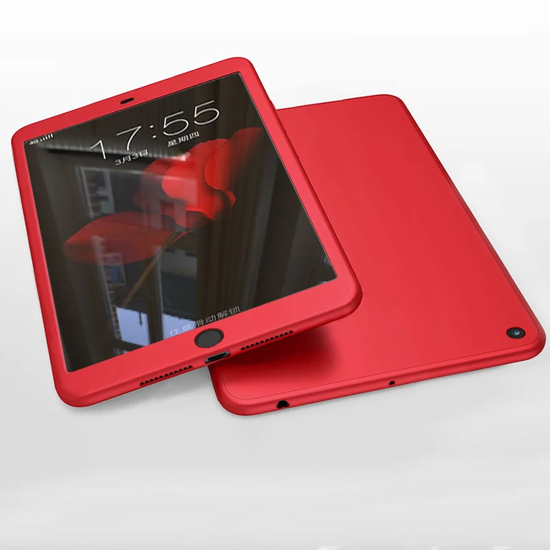Red 360 градусов полный чехол для Apple, iPad 9,7 с закаленным стеклом, силиконовый чехол для iPad 5-го 6-го поколения, Funda - Цвет: Red