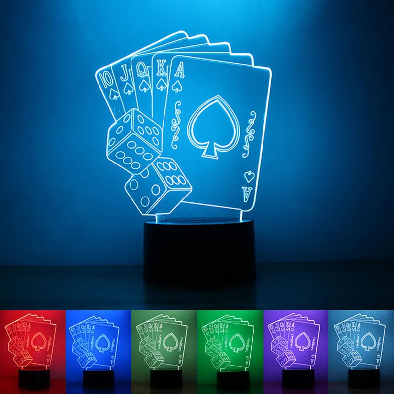 USB Powered Poker 3D ночник LED Настольная лампа с сенсорным ключом украшение атмосферное