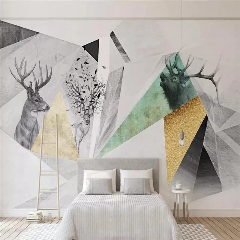 Скандинавский простой Лось абстрактная Геометрическая квадратная стена от