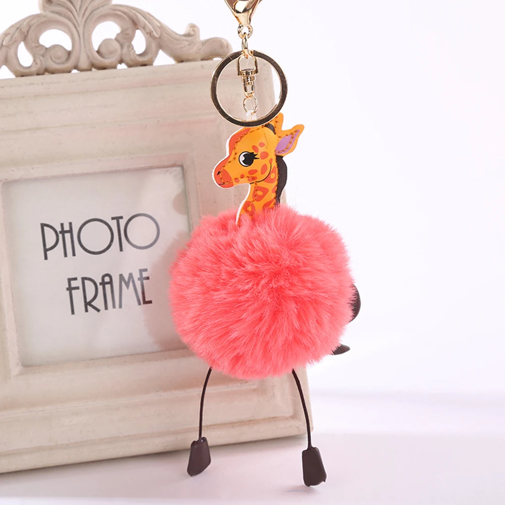 Fluffy Faux Rabbit Fur Round Ball Pom Giraffe Style Lady Bag Charm Key Chain | Украшения и аксессуары